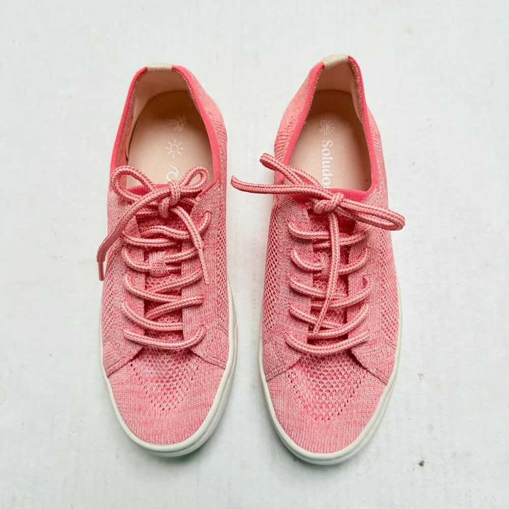 Soludos Ashore Mesh Sneakers Pink Coral Lace Up Low Top Shoes Womens 7